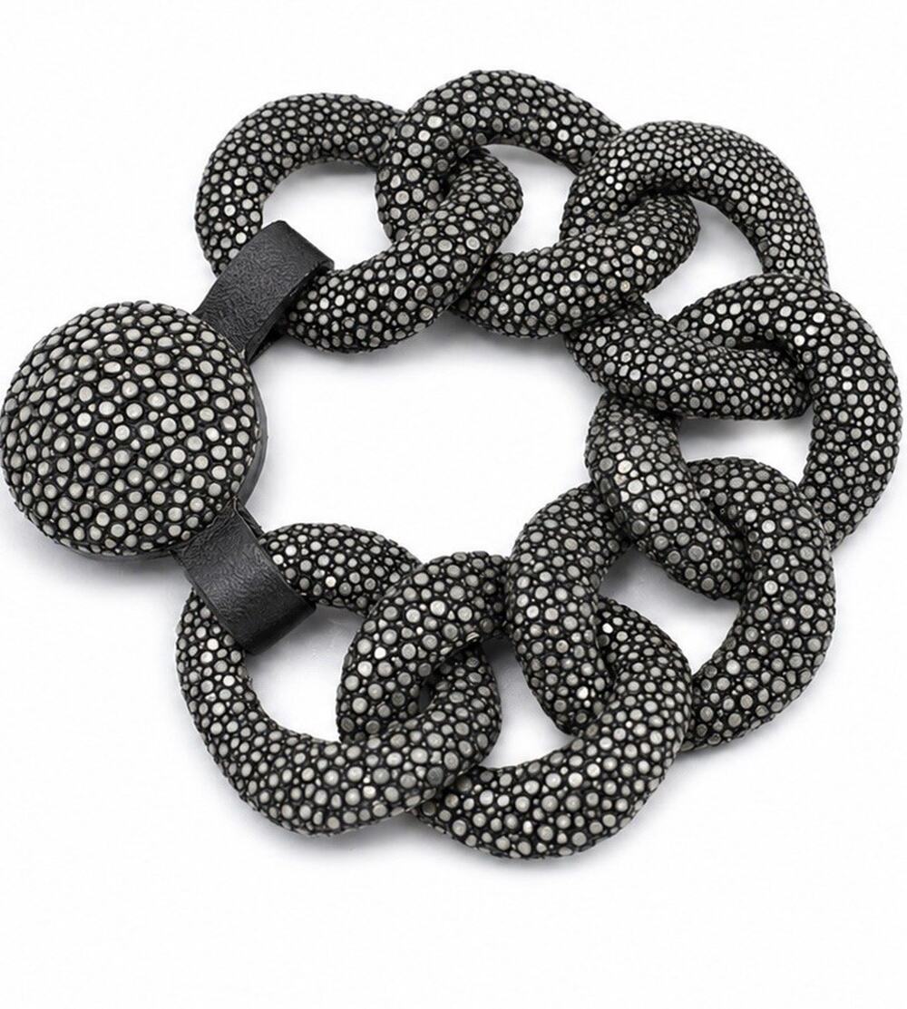 BEVERLY NOVICK STINGRAY LINK BRACELET GRAY BLACK CHUNKY STATEMENT $490